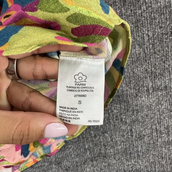 Farm Rio Top Womens Small Bird Printed Shirt Colorful Linen Tropical Boho Chic - Picture 11 of 16